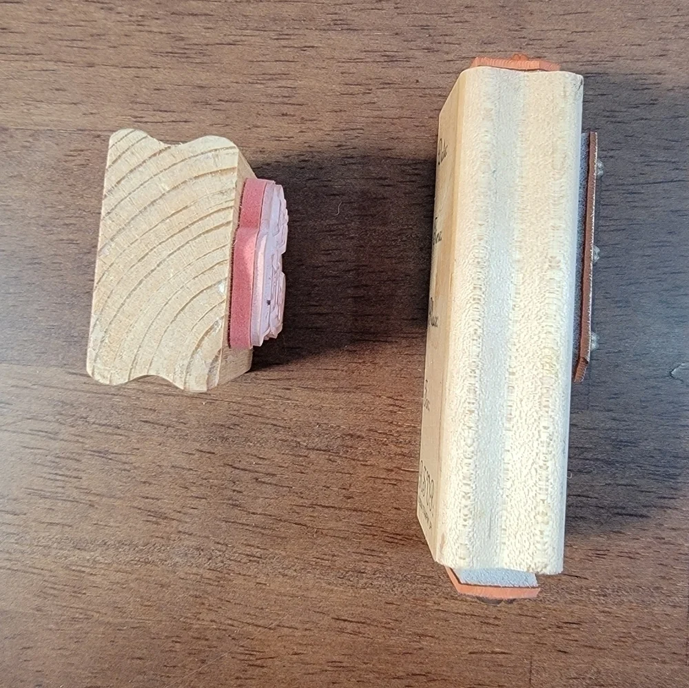 Lot of 2 wooden block rubber stamps for Party invitations